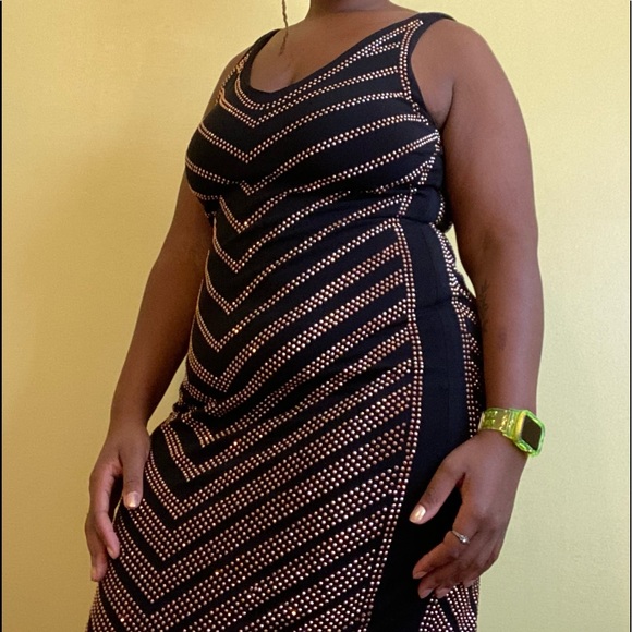 Black studded plus sized body con holiday dress - Picture 2 of 4